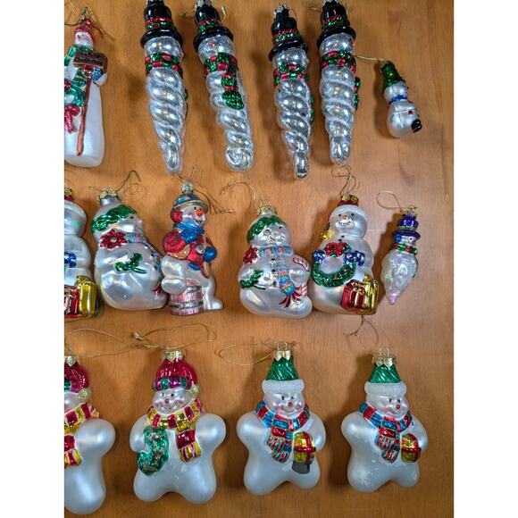 Lot Of 46 Hand Crafted Blown Glass Snowman Ornaments Christmas Winter Painted - Picture 5 of 16